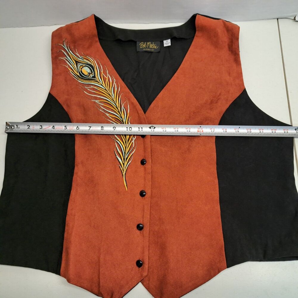 Bob Mackie Wearable Art Orange Black Embroidered Peacock Feather Vest Size XL - Picture 6 of 8